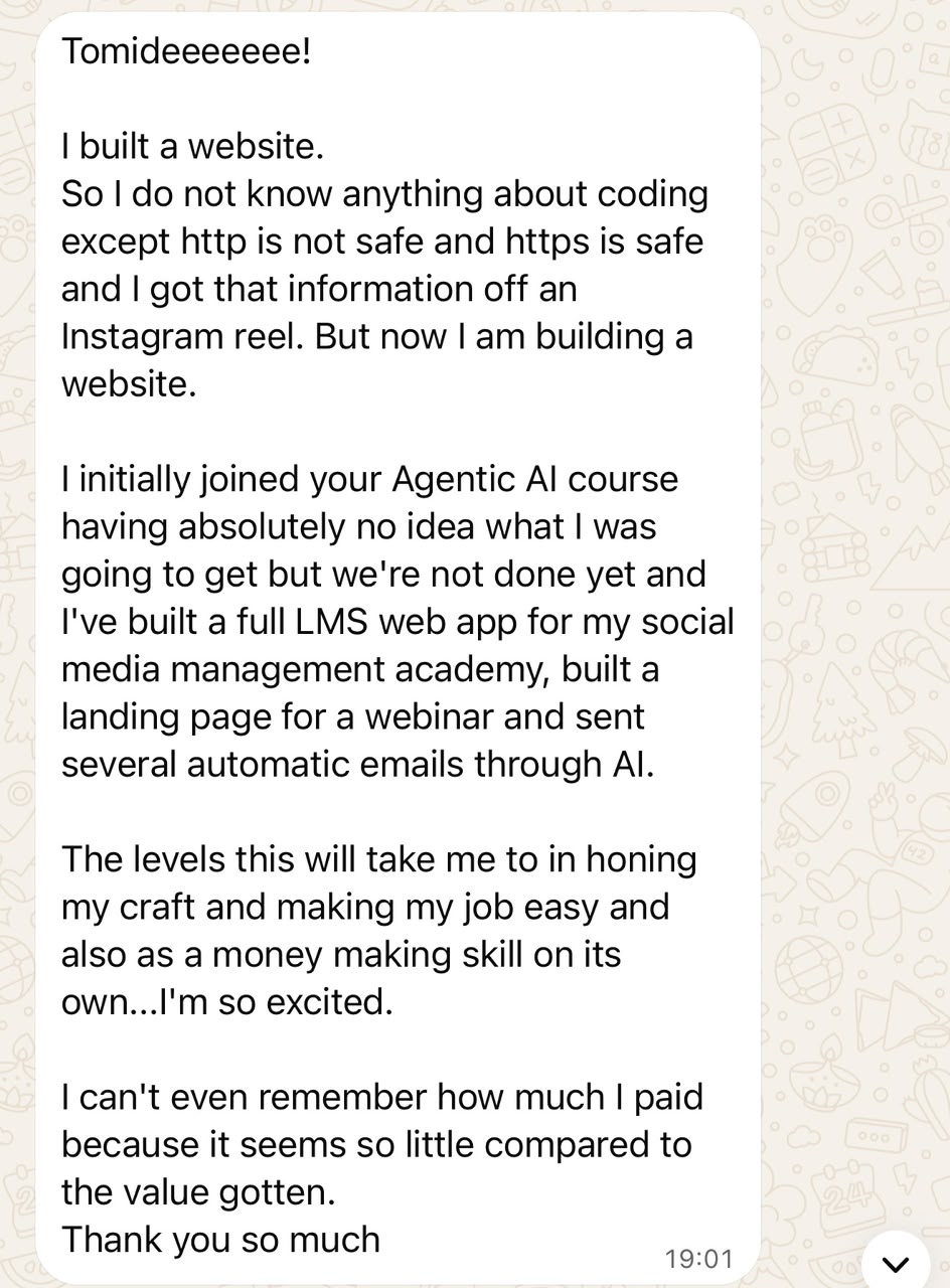 Student testimony: built a full web app, landing page, and AI automations with zero coding background