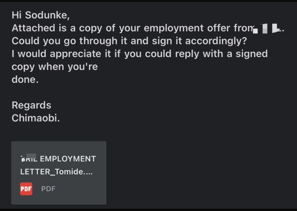 Executive employment offer letter and contract signing confirmation