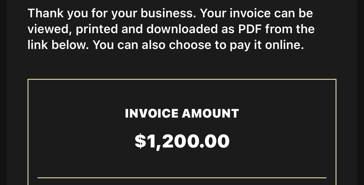 International client invoice receipt of $1,200 for product marketing strategy